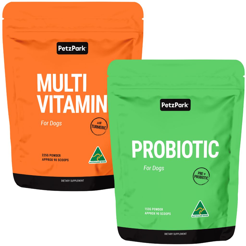 petz park health supplements, probiotics for dogs, multivitamin for dogs, petz park bundle, bundle supplements for dogs, vitamins for dogs, dog health, puppy care, puppy health, how to care for a puppy