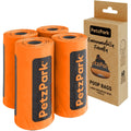 Four rolls of Petz Park cat poop bags with a cardboard box packaging on a white background