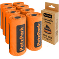 Multiple rolls of Petz Park dog poop bags with a cardboard box packaging on a white background