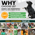 Promotional graphic for a pet product brand with images of dogs and text about honesty, transparency, and customer trust.